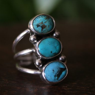 ANILLO PLATA 925 CON 3 TURQUESAS TIBETANAS
