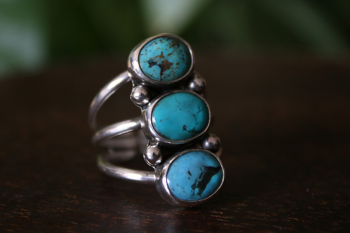 ANILLO PLATA 925 CON 3 TURQUESAS TIBETANAS