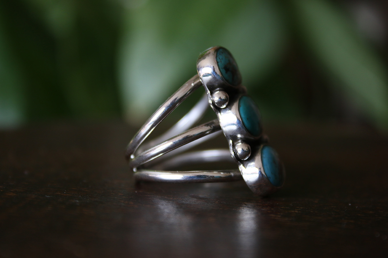 Anillo PLATA 925 con 3 TURQUESAS TIBETANAS - Imagen 2