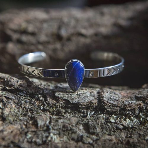 PULSERA ETNICA DE PLATA925 CON LAPIZLAZULI