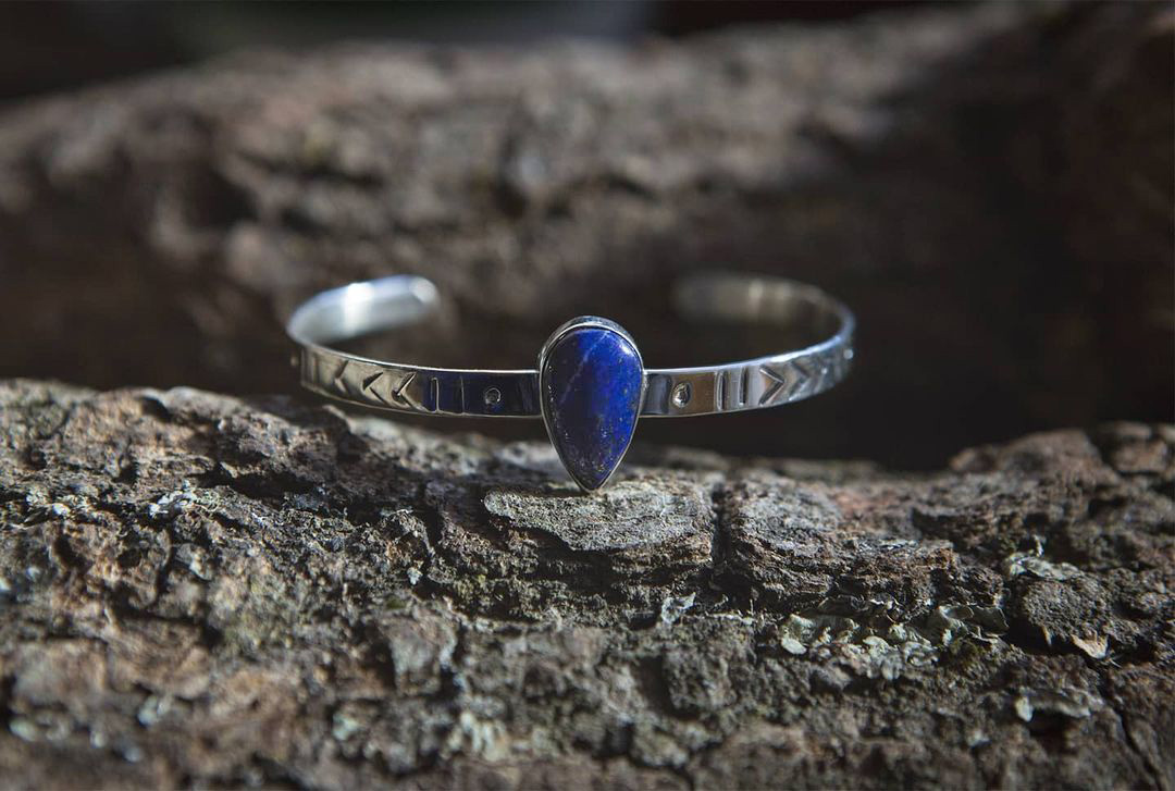 PULSERA ETNICA DE PLATA925 CON LAPIZLAZULI