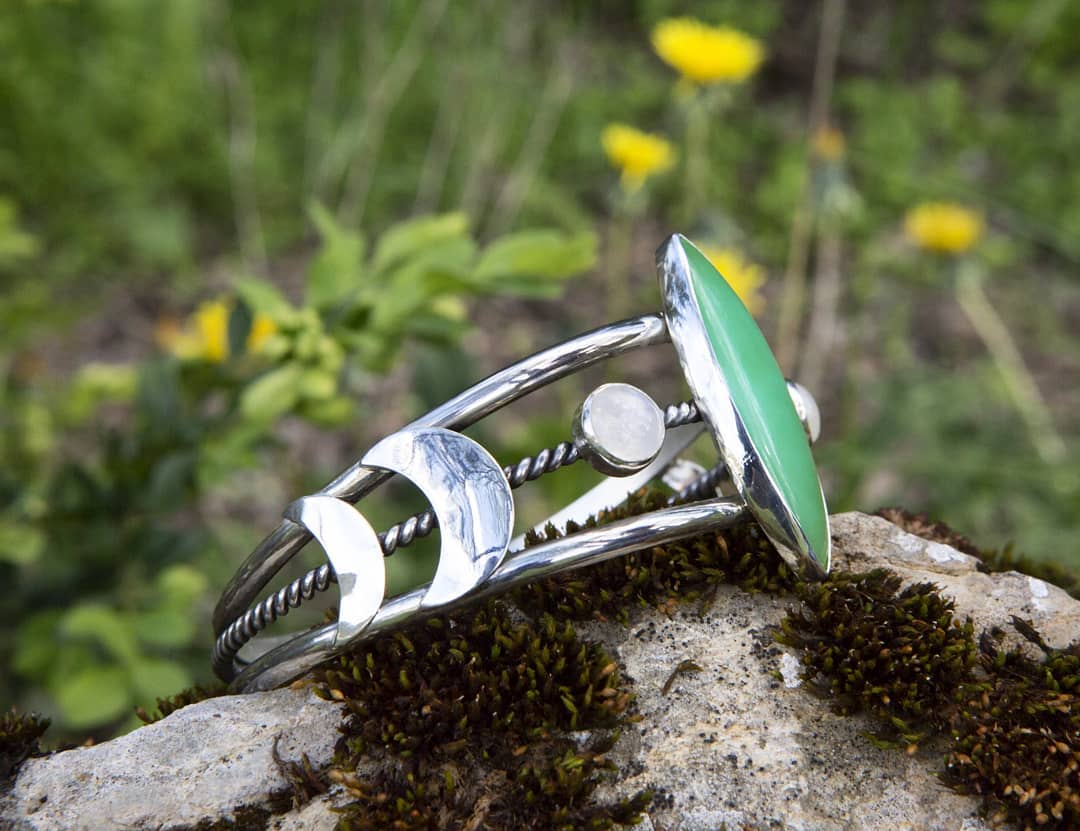 Brazalete LUNAS DE PLATA925 con CRISOPRASA y PIEDRA LUNA - Imagen 2