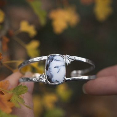 PULSERA HOJA de PLATA 925 con AGATA DENDRITICA