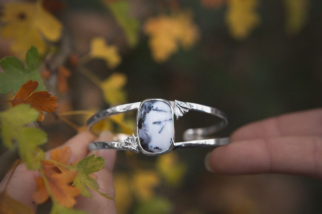 PULSERA HOJA de PLATA 925 con AGATA DENDRITICA