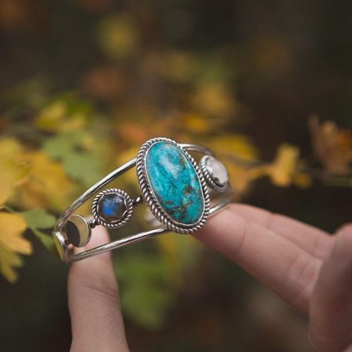 BRAZALETE CICLO LUNAR DE PLATA 925 con LABRADORITA, PIEDRA LUNA y SHATUCKITTE