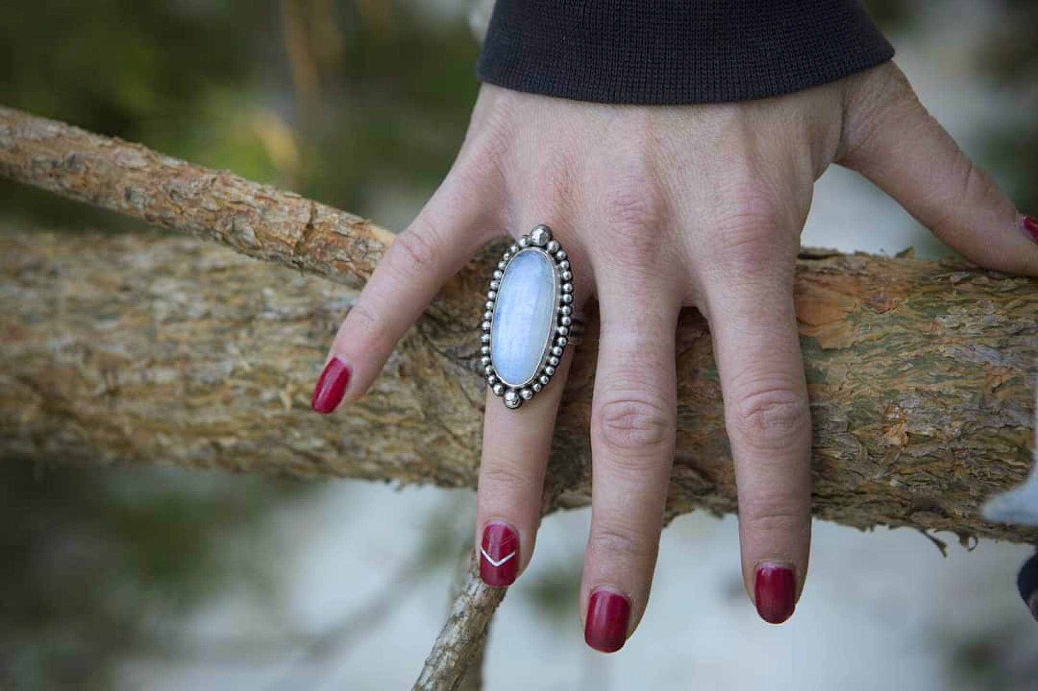 Anillo PLATA 925 con PIEDRA LUNA TIRA BOLAS - Talla 9-10-11 - Imagen 2