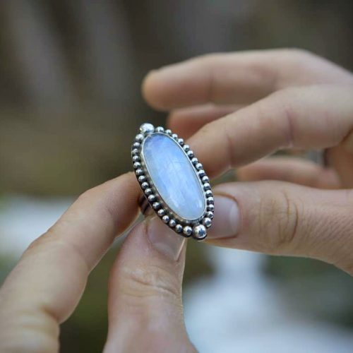 Anillo PLATA 925 con PIEDRA LUNA TIRA BOLAS - Talla 9-10-11