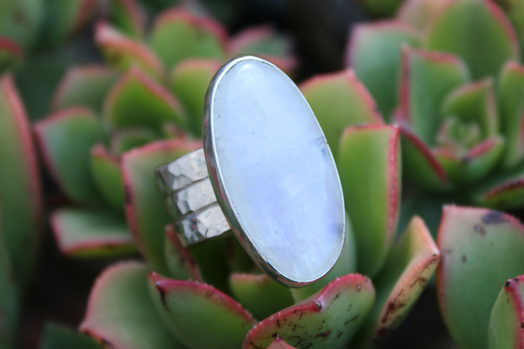 Anillo PIEDRA LUNA GRANDE con TRIPLE MISTY – Talla 12