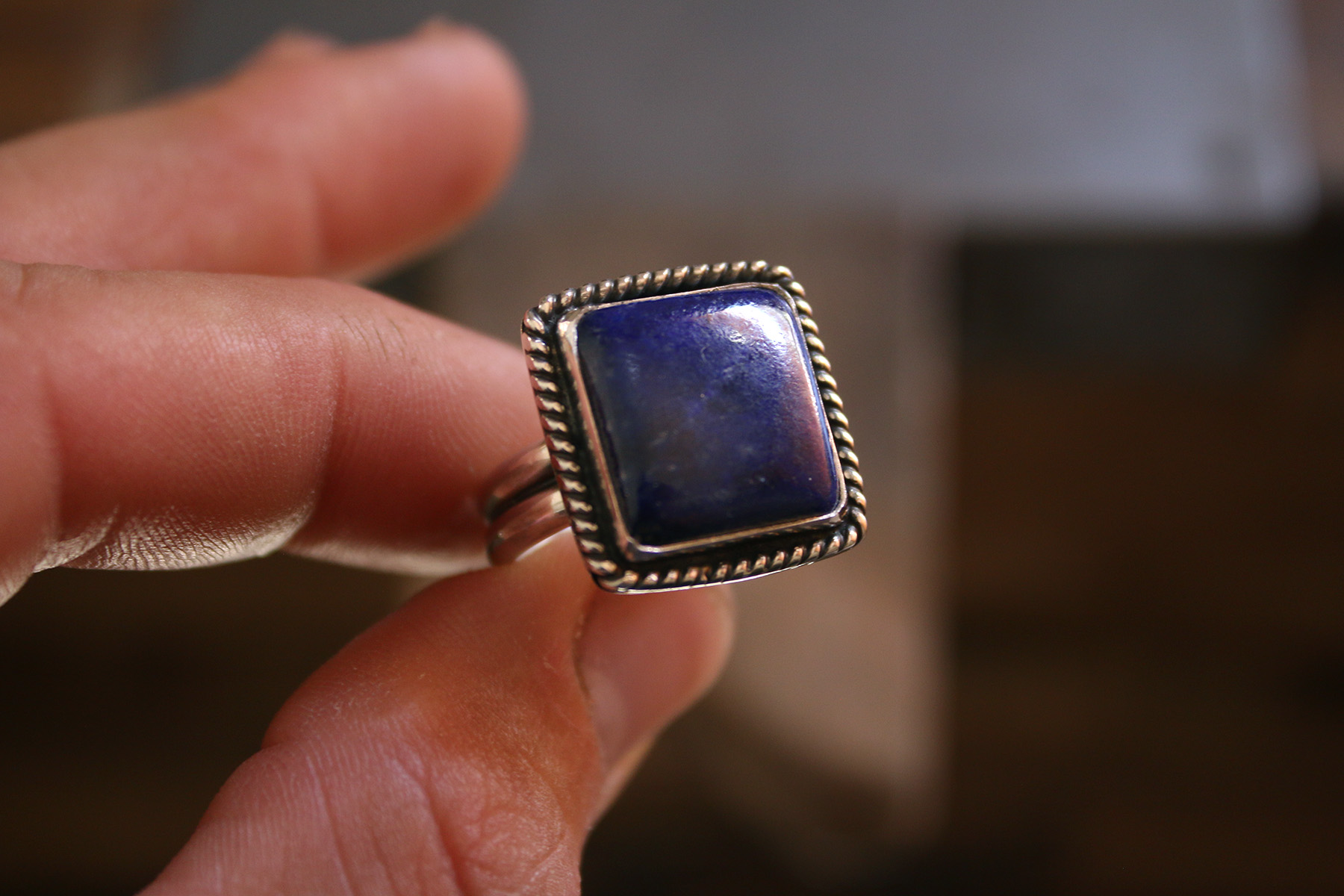 Anillo doble LAPIZLAZULI cuadrado - Talla 15