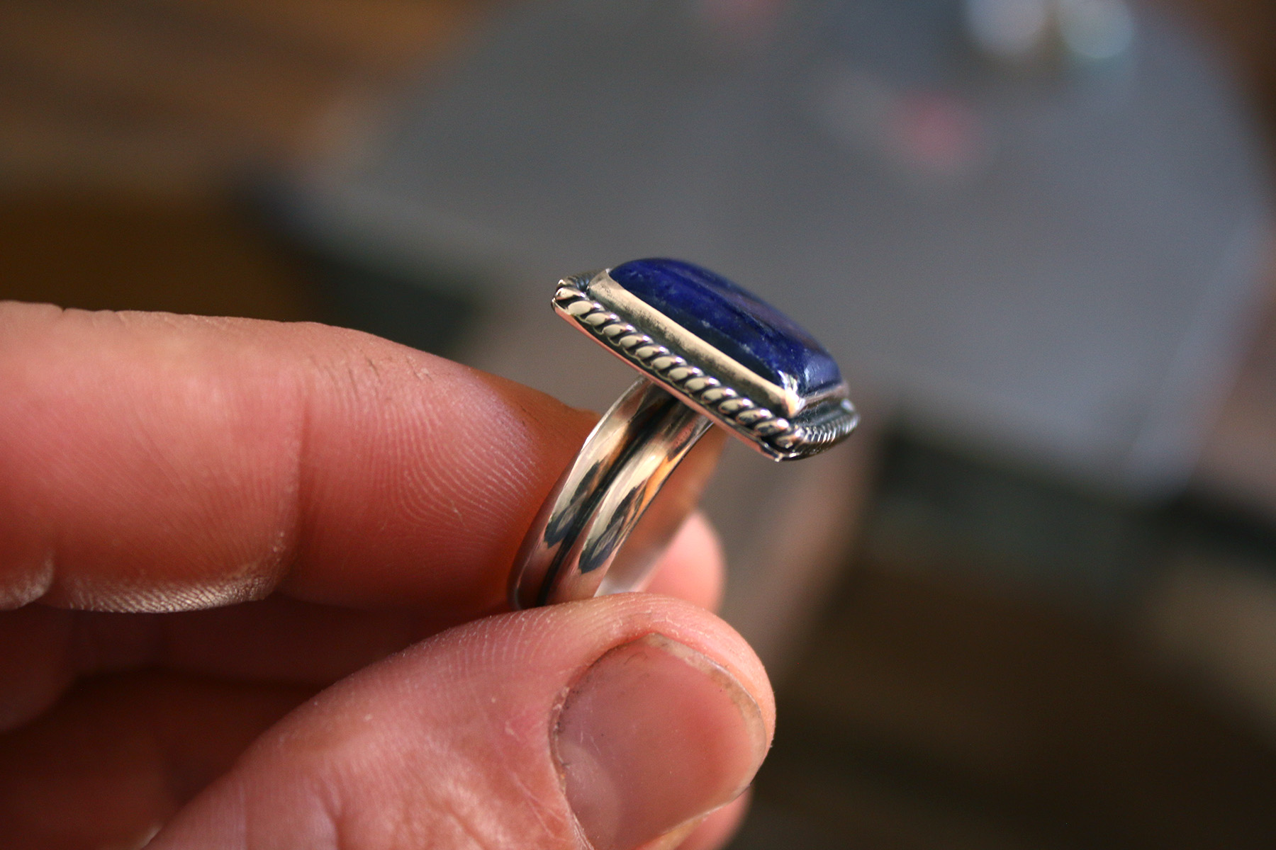 Anillo doble LAPIZLAZULI cuadrado - Talla 15 - Imagen 2