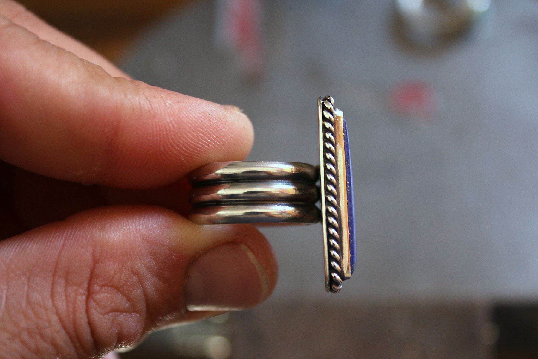 Anillo triple LAPIZLAZULI rectangular – Talla 15 - Imagen 2