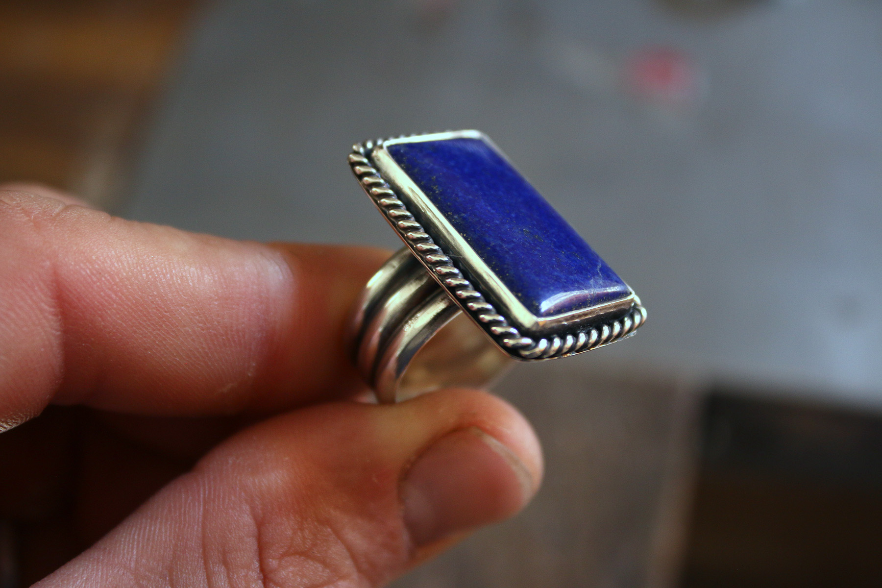 Anillo triple LAPIZLAZULI rectangular – Talla 15