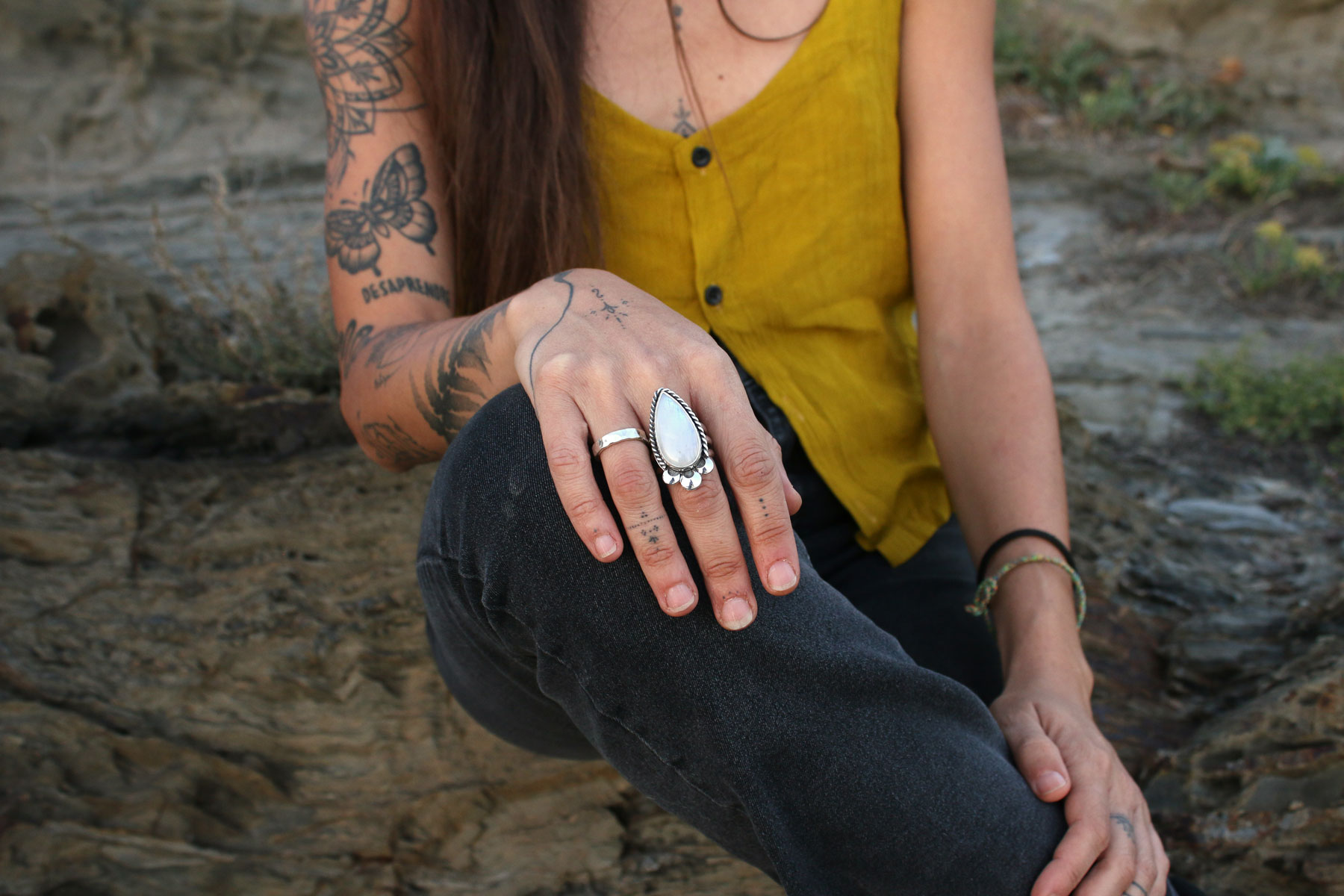 Anillo TRIPLE LUNA con Piedra Luna TALLA - 20 - Imagen 2